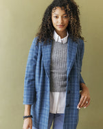 American-made women's wool blazer in blue plaid