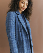 American-made women's wool blazer in blue plaid