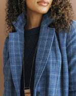 American-made women's wool blazer in blue plaid