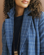 American-made women's wool blazer in blue plaid