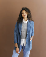 American-made women's wool blazer in blue plaid