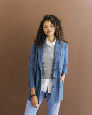 American-made women's wool blazer in blue plaid