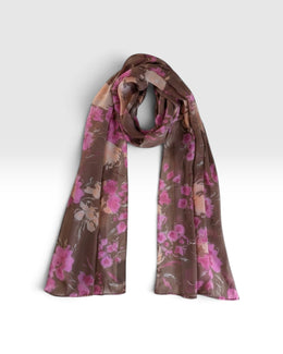 Brown Silk Floral Scarf
