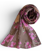 Brown Silk Floral Scarf
