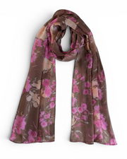 Brown Silk Floral Scarf