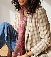 Brown Silk Floral Scarf